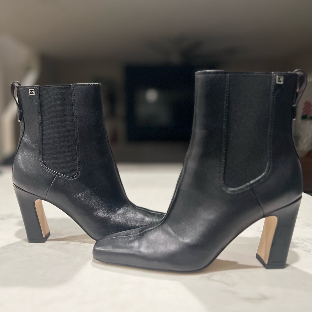 Franco Sarto Black Leather Square-Toe Ankle Boots - Picture 7 of 9